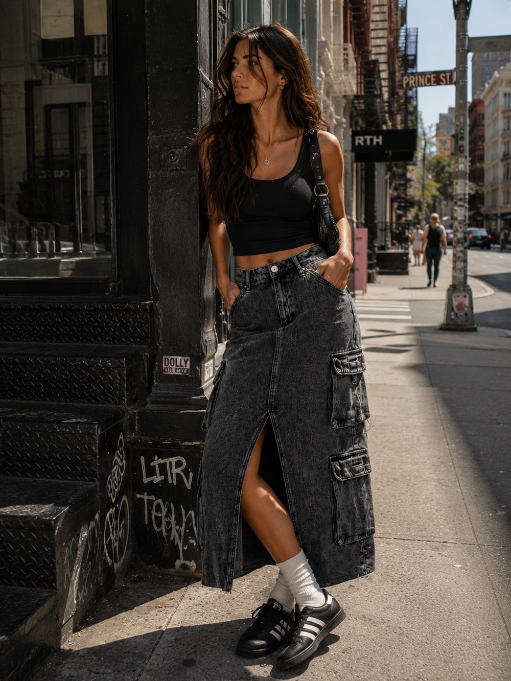 True Religion Urban Outfitters Denim Cargo MIDI Slit Skirt